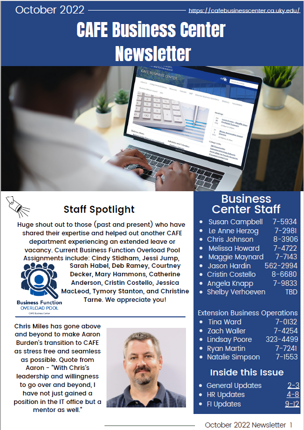 The October 2022 edition of the CAFE Business Center Newsletter. 