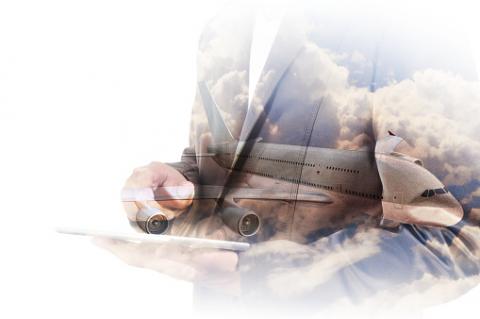 PHOTO: Thinkstock.com. Double Exposure of Businessman use Computer Tablet with Airplane